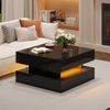 Couchtisch mit LED-Beleuchtung und verstecktem Stauraum, quadratischer Hochglanz-Sofatisch Schwarz mit App, 2 Schubladen Bild 3