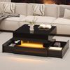 Couchtisch mit LED-Beleuchtung und verstecktem Stauraum, quadratischer Hochglanz-Sofatisch Schwarz mit App, 2 Schubladen Bild 5