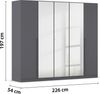 rauch Kleiderschrank Alba, Drehtürenschrank, Garderobenschrank, 5-türig, mit Spiegel, 4 Kleiderstangen, 5 Einlegeböden und Schubladeneinsatz, Farbe Grau metallic, Schwarz, Griffstange Grau metallic, Schwarz, 226x197x54cm Bild 4