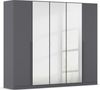 rauch Kleiderschrank Alba, Drehtürenschrank, Garderobenschrank, 5-türig, mit Spiegel, 4 Kleiderstangen, 5 Einlegeböden und Schubladeneinsatz, Farbe Grau metallic, Schwarz, Griffstange Grau metallic, Schwarz, 226x197x54cm Bild 3