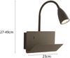 LED Schwanenhals Leselampe Braun mit Ablage & USB-Ladefunktion, B. 23cm Bild 4