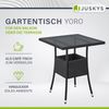 Juskys Polyrattan Gartentisch Yoro wetterfest - Balkontisch 60x60 cm eckig - Rattan Beistelltisch mit Glasplatte - kleiner Tisch für Balkon - Schwarz Bild 2