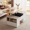 Höhenverstellbarer Couchtisch, Weiß & Holz, 100x51x47 cm, mit 2 Schubladen Bild 3