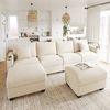Wohnlandschaft U-Form mit Schlaffunktion, Modulares Cordsofa, Ecksofa mit Handyhalter und USB-Ladeanschluss, Beige Bild 3
