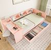 Einzelbett 90x200 cm mit Schreibtisch, 2 Schubladen und Regalen – Holzbett aus Kiefernholz und Spanplatte in Rosa Bild 5