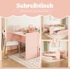 Einzelbett 90x200 cm mit Schreibtisch, 2 Schubladen und Regalen – Holzbett aus Kiefernholz und Spanplatte in Rosa Bild 4