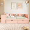 Einzelbett 90x200 cm mit Schreibtisch, 2 Schubladen und Regalen – Holzbett aus Kiefernholz und Spanplatte in Rosa Bild 3