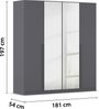 rauch Kleiderschrank Alba, Drehtürenschrank, Garderobenschrank, 4-türig, mit Spiegel, mit 3 Kleiderstangen, 4 Einlegeböden und Schubladeneinsatz, Farbe Grau metallic, Schwarz, Griffstange Grau metallic, Schwarz, 181x197x54cm Bild 4