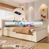 Merax Daybett 90x200cm/180x200cm mit LED-Beleuchtung, USB & Typ-C (Sofabett Jugendbett Einzel- & Doppelbett, 1 tlg), Tagesbett mit Ausziehbett und Staufächern,Schlafsofa,Doppelbett,Leinen Bild 3