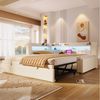 Merax Daybett 90x200cm/180x200cm mit LED-Beleuchtung, USB & Typ-C (Sofabett Jugendbett Einzel- & Doppelbett, 1 tlg), Tagesbett mit Ausziehbett und Staufächern,Schlafsofa,Doppelbett,Leinen Bild 2