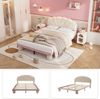 Polsterbett mit mehrfarbigen, wechselnden Lichtstreifen, Kopfteil mit Wellenschliff, mit gepolsterter runden Beine, Kinderbett, Jugendbett mit Holzlatten, Doppelbett, Samt, Beige+Rosa, 140x200cm Bild 4