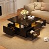 Merax Couchtisch mit LED licht, sofatisch mit 4 schubladen, Beistelltisch, Schwarz Bild 3