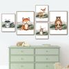 Poster Kinder Wald Tiere Fuchs Waschbär Reh Eule Fuchs Braunbär und Berge als Deko Print ohne Rahmen - D / 50X70cm Bild 2
