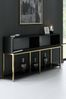 Dmora Kommode Basilia, Wohnzimmerbuffet, Wohnzimmer-Sideboard, Moderne Küchen-Speisekammer, 150x30h80 cm, Schwarz und Gold Bild 4