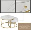 Merax Couchtisch Satztisch rund Beistelltisch mit Schublade (2-St), hochglanz Marmoroptik aus Holz mit goldenen Metallbeine Bild 2