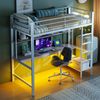 Merax Hochbett, 90*200 cm, Geländer, Trittleiter, mit usb und Steckdose, ferngesteuertes Ambientelicht, Schreibtisch, mehrstöckiges Regal, ohne Matratze, Weiß Bild 3