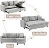 Merax Schlafsofa mit Schlaffunktion, L-förmiges Sofa, moderne Design-Polstermöbel, Sofa-Chaiselongue mit Stauraum, mit Taschenbecherhalter, Wohnzimmer-Schlafsofa, links und rechts austauschbare Chaiselongue, hellgrau Bild 3
