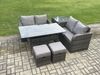 Fimous Terrassenmöbel Set Polyrattan Langer rechteckiger Esstisch und Loveseat Sofa set mit Beistelltisch 2 kleine Fußhockern Dunkelgrau gemischt Bild 2