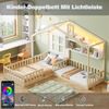 Kinderbett 90x200 cm (140x70 cm) Mit Fenster Regalen, LED-Lichtband, Raumhoher Massivholz-Bettkasten Mit Sicherheitsgitter und Lattenrost, Holzfarbe Bild 4