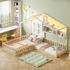Kinderbett 90x200 cm (140x70 cm) Mit Fenster Regalen, LED-Lichtband, Raumhoher Massivholz-Bettkasten Mit Sicherheitsgitter und Lattenrost, Holzfarbe Bild 3