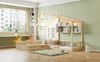 Kinderbett 90x200 cm (140x70 cm) Mit Fenster Regalen, LED-Lichtband, Raumhoher Massivholz-Bettkasten Mit Sicherheitsgitter und Lattenrost, Holzfarbe Bild 5