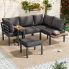 Gartenmöbel Set, Sofa + Beistelltisch + Couchtisch (kann als Fußhocker verwendet werden), verzinktes Stahlrohr, Tischplatte aus Kunststoffholz, geeignet für Balkon und Garten, grau + schwarz Bild 4