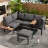 Gartenmöbel Set, Sofa + Beistelltisch + Couchtisch (kann als Fußhocker verwendet werden), verzinktes Stahlrohr, Tischplatte aus Kunststoffholz, geeignet für Balkon und Garten, grau + schwarz Bild 2