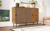 Sideboard mit Rattan-Schiebetüren & 3 Schubladen, 140 x 37 x 91 cm, Natur Bild 5