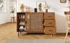 Sideboard mit Rattan-Schiebetüren & 3 Schubladen, 140 x 37 x 91 cm, Natur Bild 4