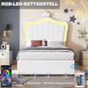 BlingBin Polsterbett Bett Kinderbett Polsterbet Gästebett (1er Set, 1-tlg, mit Kronendesign und LED-Beleuchtung – Hydraulisches Stauraumbett), Höhenverstellbares Kopfteil, 90 x 200 cm, Ohne Matratze Bild 2