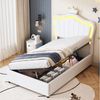 BlingBin Polsterbett Bett Kinderbett Polsterbet Gästebett (1er Set, 1-tlg, mit Kronendesign und LED-Beleuchtung – Hydraulisches Stauraumbett), Höhenverstellbares Kopfteil, 90 x 200 cm, Ohne Matratze Bild 5