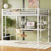 Merax Hochbett 140x200cm, Kinderbett, Metallbett, Eisenbett, mit Schreibtisch und zwei Bücherregalen für Kinder, Jugendliche und Erwachsene, Weiß Bild 2