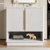 Merax Schuhschrank Weiß mit 2 Türen und offenem Fach – Platzsparender Flurschrank mit Holzoptik und goldfarbenen Griffen – Schuhregal Bild 3