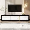 Moderner TV-Schrank (140-260 cm) in schwarzer Marmoroptik mit weißem Hochglanz und goldenen Akzenten, 140-260x40x30cm Bild 4