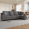 Merax L-Form Sofa, 4-Sitzer + Chaiselongue Ecksofa, 280×136×82cm, Chaiselongue mit aufklappbarem Stauraum, klappbare Rückenlehne mit Getränkehaltern, multifunktionales modulares Sofa, Chenille, Grau Bild 3