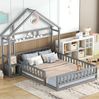 Bett 140x200 cm im Hausdesign mit 31 cm Geländer und Nachttisch – robustes Kiefernholz für Kinderzimmer Bild 3