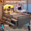 Kinderbett 90 x 200 cm, Mit Sicherheitsgitter,Mit vier Schubladenlager,mit Schritten,mit LED-Leuchten,mit USB- und Typ-C-Ladeanschlüssen, Massivholzbett mit Lattenrost, Einzelbett, Grau Bild 3