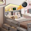 Kinderbett 90 x 200 cm, Mit Sicherheitsgitter,Mit vier Schubladenlager,mit Schritten,mit LED-Leuchten,mit USB- und Typ-C-Ladeanschlüssen, Massivholzbett mit Lattenrost, Einzelbett, Grau Bild 4
