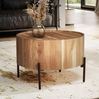 Couchtisch Akazie Massivholz 60 x 60 x 41 cm Rund mit Metallgestell, Kleiner Sofatisch Modern, Wohnzimmertisch Couch, Kaffeetisch Braun / Schwarz Bild 2