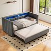 Schlafsofa 90x190 cm Samt mit LED & USB‑C, ausziehbares Gästebett mit Stauraum,Dunkelgrau Bild 4