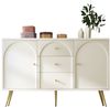 Merax Sideboard, Kommode mit 2 Türen und 3 Schubladen, Verstellbare Ablage, Creme-Weiß-H84/B140/T40 cm Bild 2