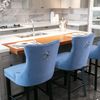 Barhocker 2er Set mit Samtpolster, hoher Rückenlehne & Massivholzbeinen, Knopfheftung,Blau Bild 4