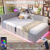 Odikalo Schlafsofa Polsterbett 90x200 140x200 mit Bettkasten & LED, mit LED-Beleuchtung, Tape-C und zwei USB-Anschlüssen, L-förmiger weicher Rückenlehne, Samtstoff, Hydraulischem Bettgestell, Beige / Grau (Matratze nicht im Lieferumfang enthalten) Bild 2