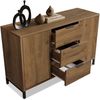 Industrielle Kommode in Dunkler Eiche, Sideboard mit 3 geräumigen Schubladen & 2 Drehtüren, höhenverstellbarer Fachboden aus E1-Spanplatte mit Metallrahmen für Wohnzimmer & Schlafzimmer Bild 2