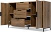 Industrielle Kommode in Dunkler Eiche, Sideboard mit 3 geräumigen Schubladen & 2 Drehtüren, höhenverstellbarer Fachboden aus E1-Spanplatte mit Metallrahmen für Wohnzimmer & Schlafzimmer Bild 3