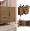 Industrielle Kommode in Dunkler Eiche, Sideboard mit 3 geräumigen Schubladen & 2 Drehtüren, höhenverstellbarer Fachboden aus E1-Spanplatte mit Metallrahmen für Wohnzimmer & Schlafzimmer Bild 4