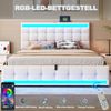 Polsterbett 180*200 Hydraulisches Stauraum-Kinderbett mit USB und farbwechselndem LED-Lichtstreifen, Beiges Leinen-Einzelbett Bild 5