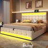 Polsterbett 180*200 Hydraulisches Stauraum-Kinderbett mit USB und farbwechselndem LED-Lichtstreifen, Beiges Leinen-Einzelbett Bild 3