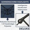 Sonnenschirm rund MARC 350cm Blau UV-Schutz, Kurbelsystem Ampelschirm rund Freiarm Sonnenschirm 350 cm Kurbelschirm Standschirm Sonnenschutz Gartenschirm Balkonschirm klassisch Bild 2