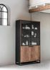Vitrinenschrank Cosmo Teak Massivholz, Industrial Design, natur, 2 Klapptüren, Metallgestell Bild 3